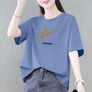 ins上衣服 宽松洋气夏季 纯棉短袖 t恤女新款 潮流下摆开叉设计感大码