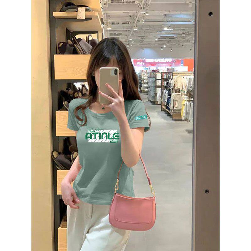 夏季纯棉女士短袖t恤新款大码简约设计感印花洋气时尚通勤上衣ins