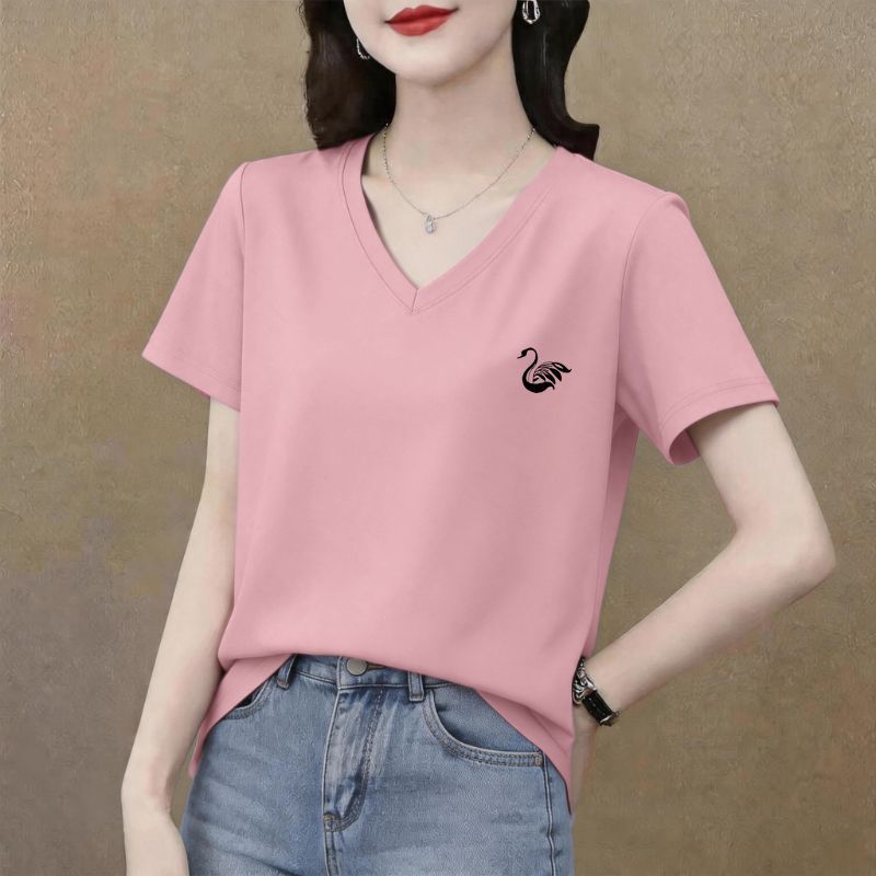 精品纯棉女士短袖T恤女夏季新款百搭设计感洋气遮肉体恤上衣ins