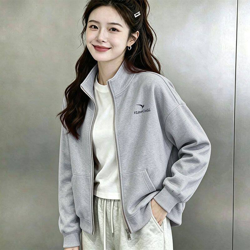 2026秋纯棉立领拉链大码卫衣女