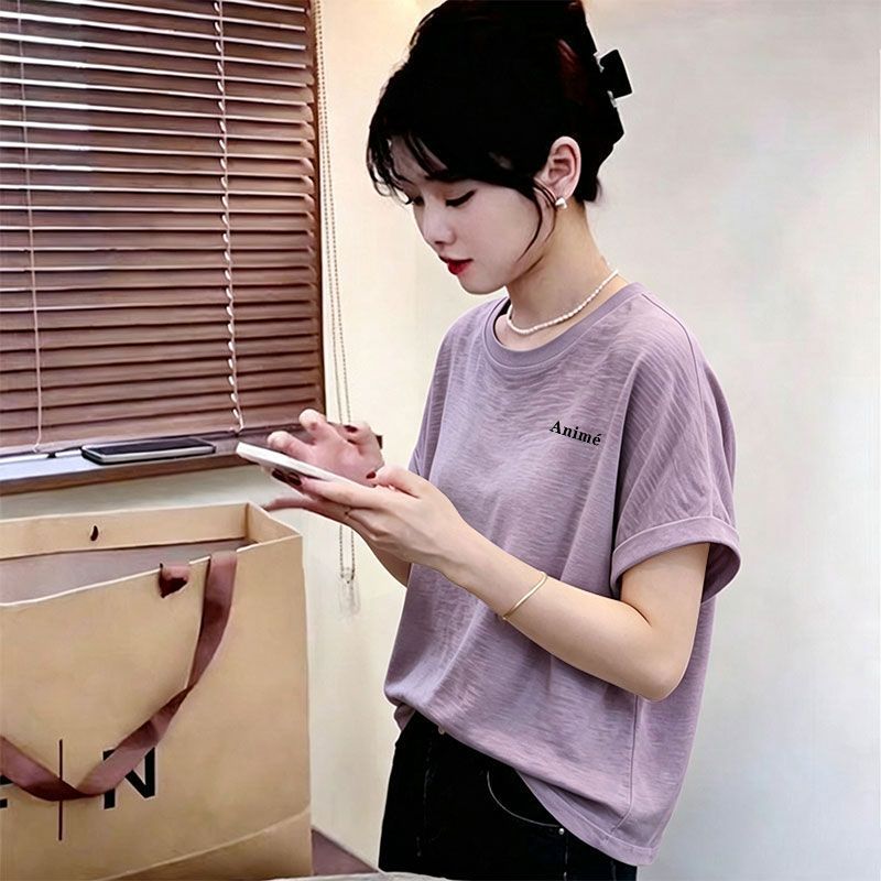 100%纯棉女士短袖T恤夏装新款竹节棉大码简约时尚半袖上衣女ins潮