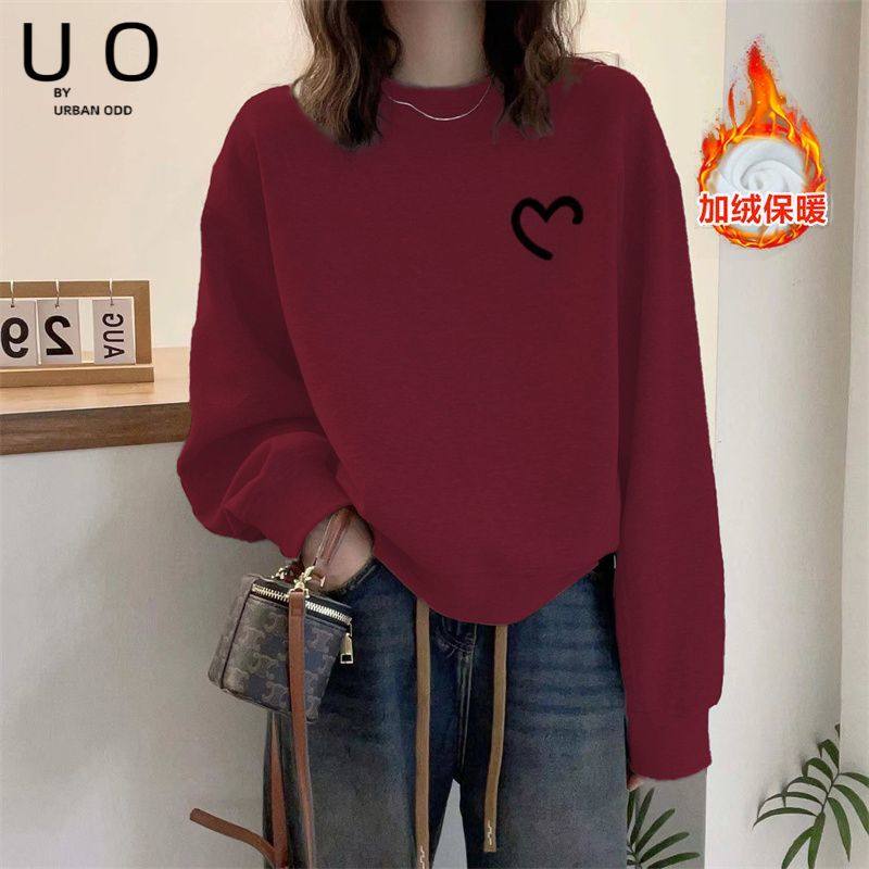 大码加绒加厚纯棉圆领卫衣女高腰短款小个子宽松百搭休闲印花上衣