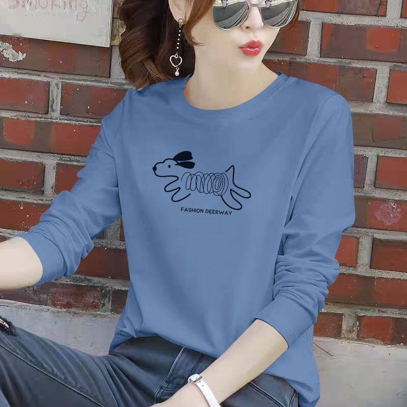 韩版纯棉长袖t恤女春秋爆款时尚打底简约大码薄款设计感上衣女ins