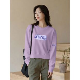 不加绒纯棉短款长袖卫衣女新款秋冬圆领设计感韩版大码小个子上衣