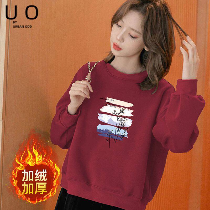 大码纯棉加绒卫衣女秋冬季小个子新款宽松百搭显瘦短款上衣ins