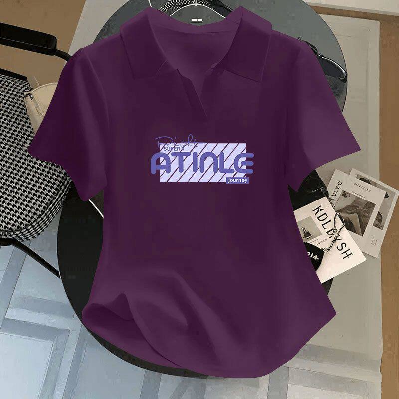 纯棉女士短袖t恤polo衫夏季新款宽松休闲翻领洋气大码时尚上衣ins