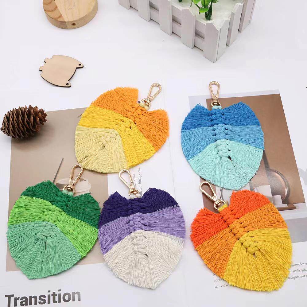 彩色羽毛流苏叶子手工编织挂件包包钥匙扣挂饰手工编绳diy材料包