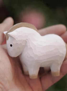 鹿妖商店 小胖马 小唐马 白龙马纯手工木雕实木桌面摆件 生肖礼物