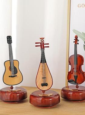创意旋转音乐盒吉他提琴八音盒生日礼物儿童节日礼品客厅摆件欧式