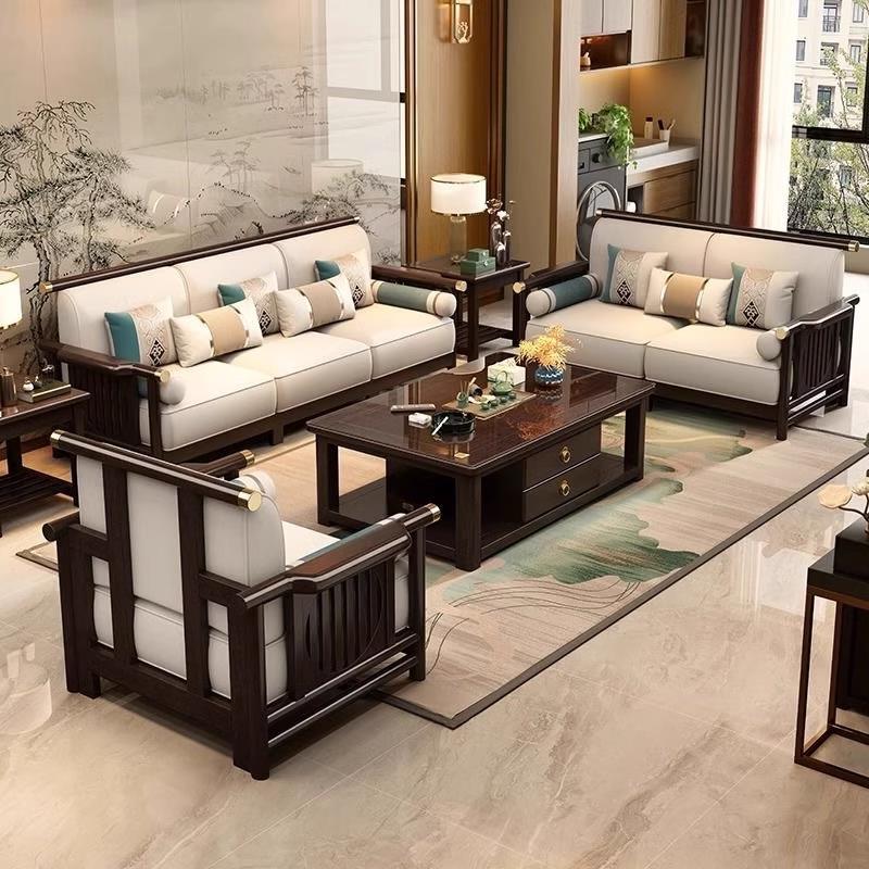 新中式实木沙发简约现代禅意客厅家俱贵妃转角123组合储物沙发