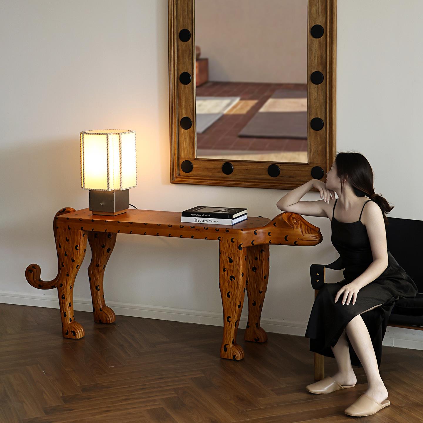 形上中古美洲豹玄关桌墨西哥创意实木边几案台边桌换鞋凳装饰摆件