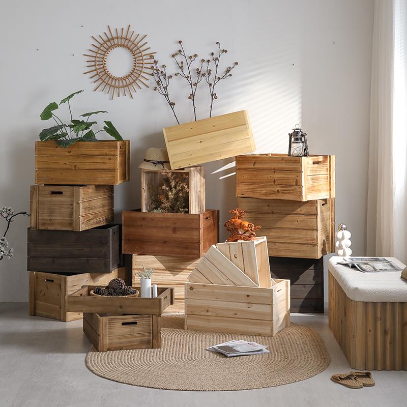 实木箱子木框箱置物架收纳盒水果筐超市陈列户外大号木头箱子定制