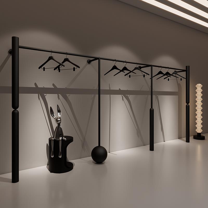 衣架展示架女装店简约铁艺黑色加粗上墙衣服挂衣架服装店陈列货架