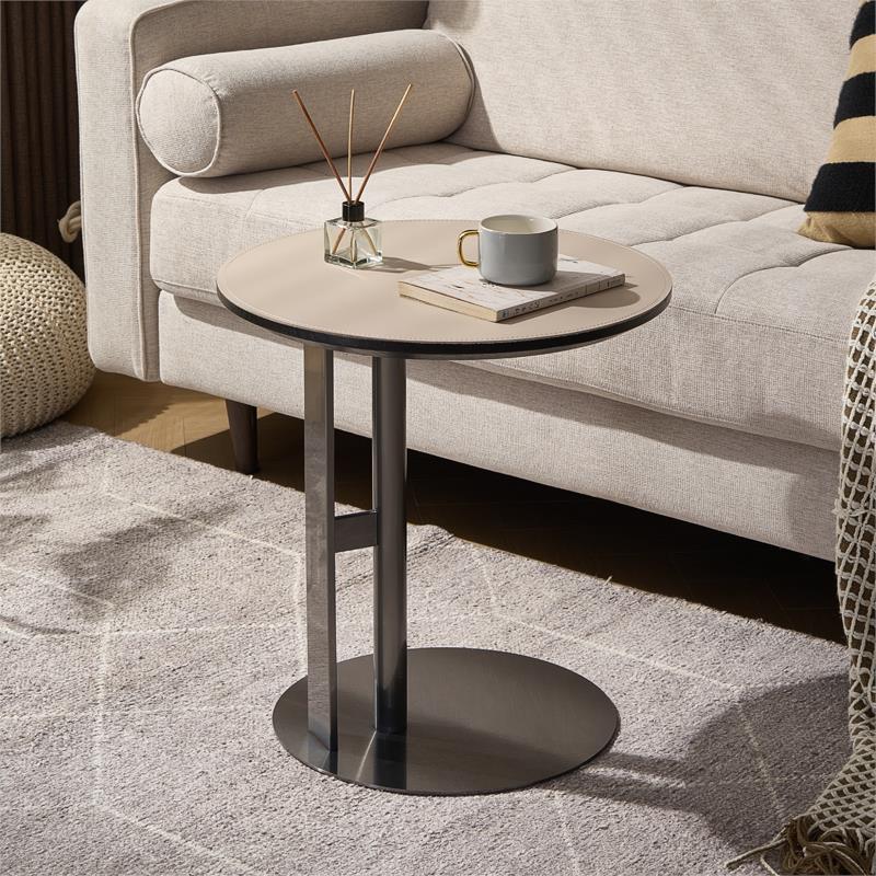 简约边几意式马鞍皮边几极简C型边几不锈钢可插入沙发边几角几