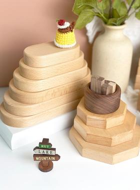 榉木DIY手工车载中控台装饰模型玩偶造景微缩模型实木底座展示台