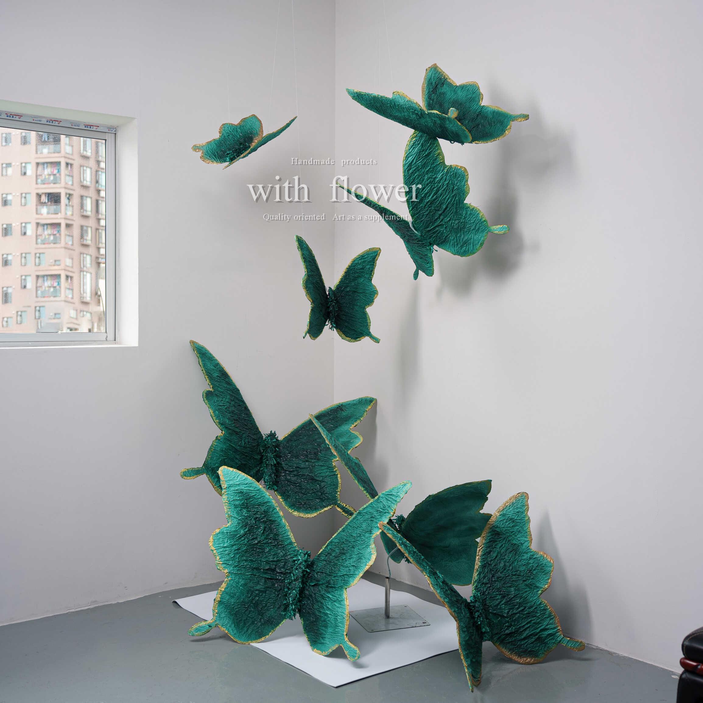墨绿悬挂蝴蝶装饰挂饰橱窗布置氛围摆件场景仿真美陈开业活动打卡