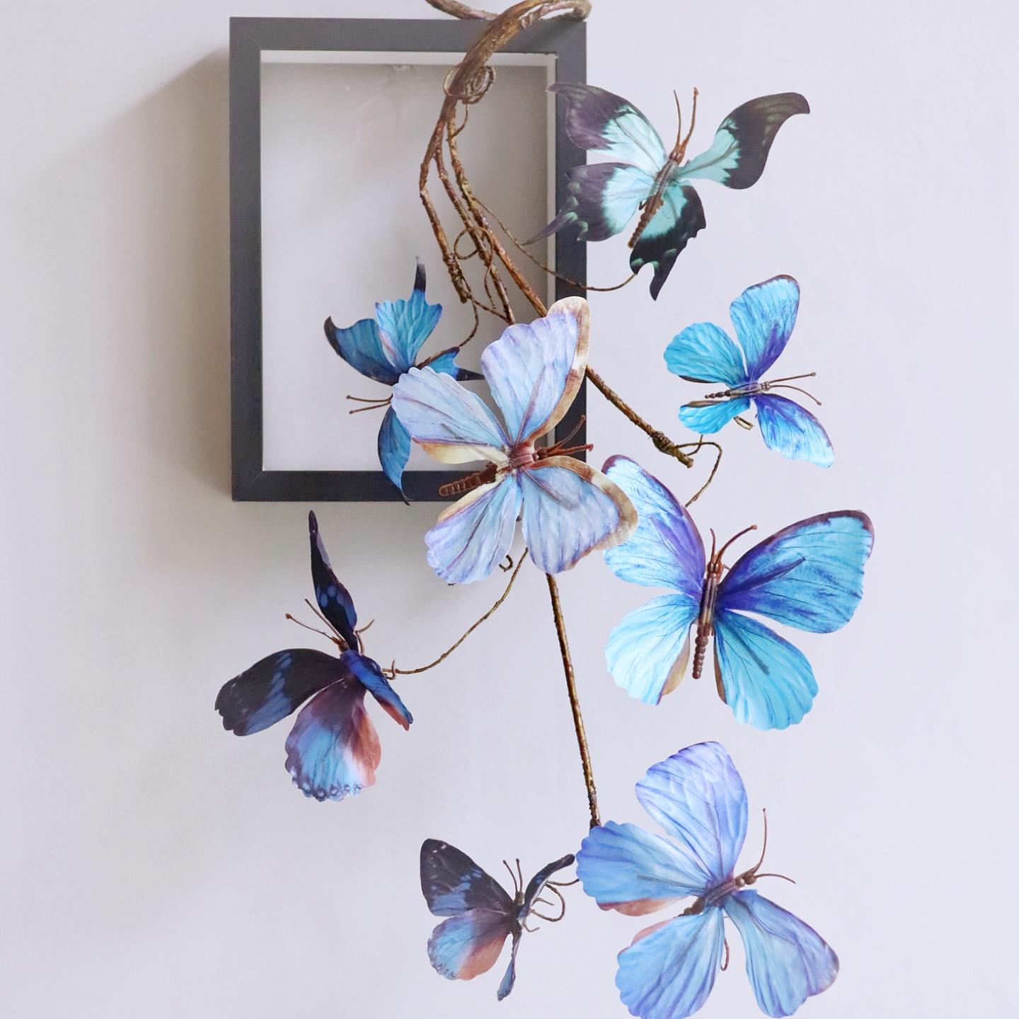 仿真枯枝蝴蝶假花相框摆件壁挂装饰民宿酒店墙面软装客厅玄关摆设