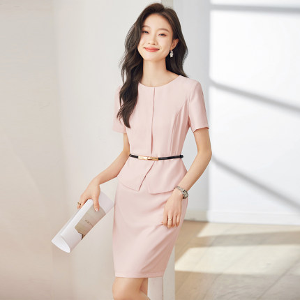 高端职业连衣裙女夏季气质女神范美容院珠宝店前台接待工作服套装