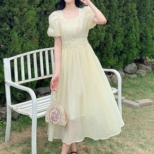 已出货2025夏法式 甜美温柔风泡泡袖 连衣裙A字裙显瘦仙女裙中长款