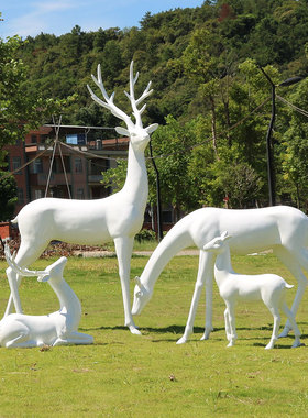 园林仿真梅鹿白鹿银色鹿雕塑房地产庭院婚庆装饰楼盘草坪大