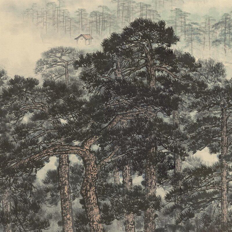 近现代 宋文治 韶山朝晖 写实山水横幅装饰画客厅办公室挂画微喷