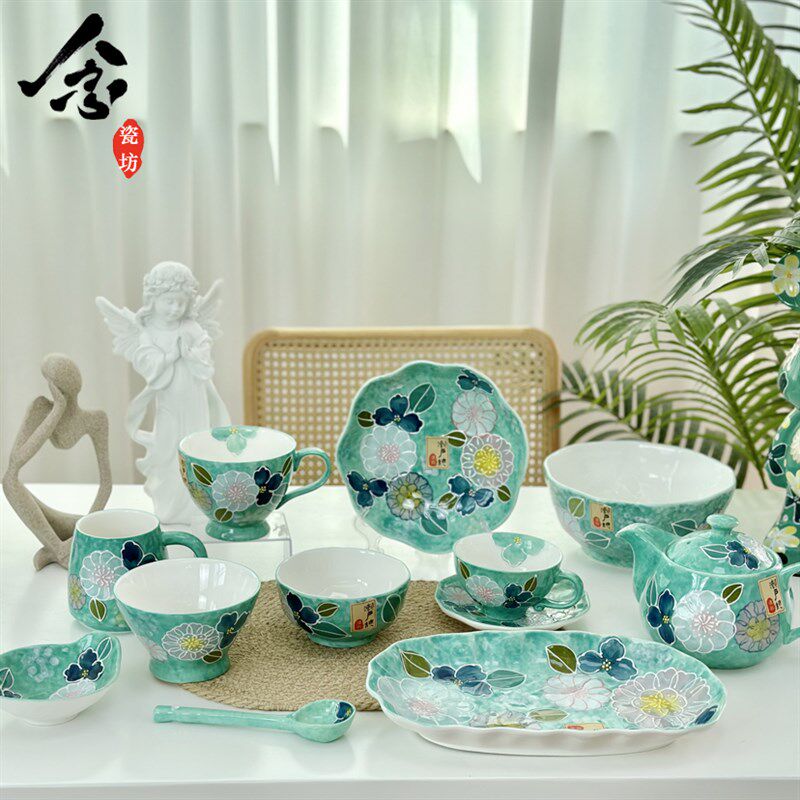 濑户烧菜盘汤盘彩绘饭盘温釉下彩饭碗浮雕工艺微波