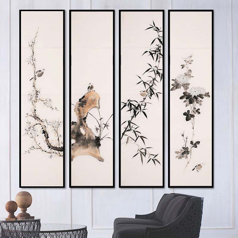 客厅玄关装饰画墨竹四壁画茶室走道竖办公室竹子画挂画