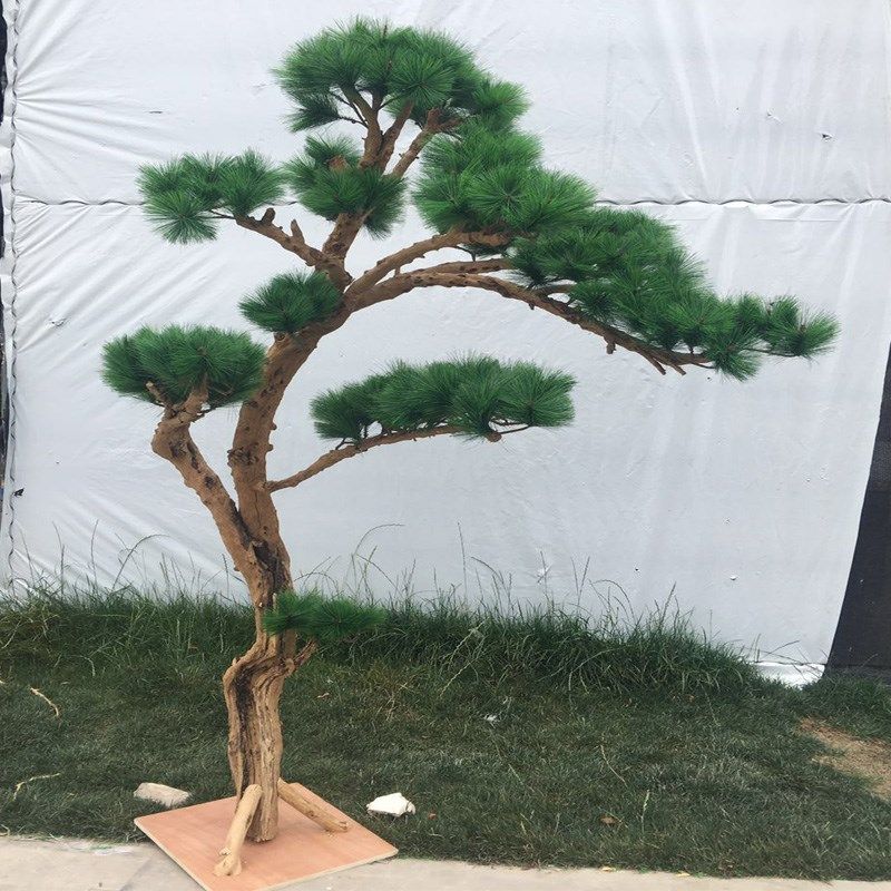 仿真迎客松树酒店饰罗汉松庭院树杆崖柏枯树客厅干树枝