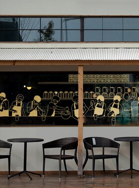 创意奶茶咖啡制作过程图像 店铺背景墙黑板吧台装饰纸画
