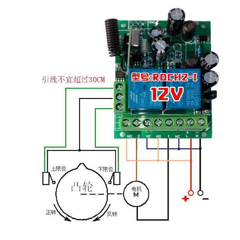 12v24V电机正反转2路控制器 电动门卷闸门窗帘遥控开关电动餐桌