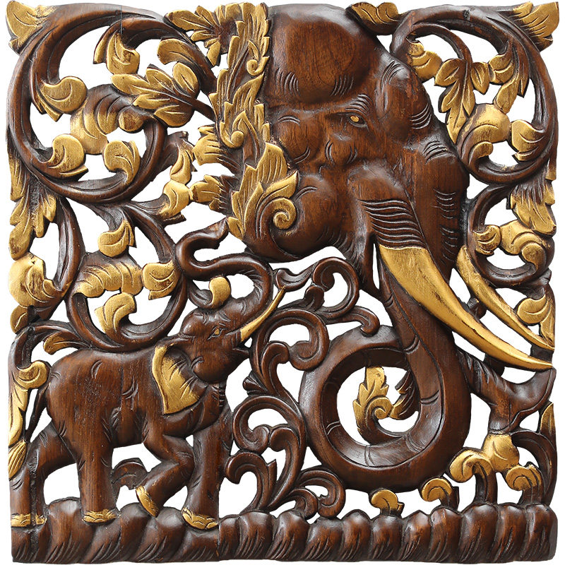 异丽家居泰国柚木壁饰玄关挂件镂空样板房装饰木挂画