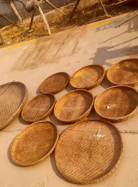 怀旧老物件老竹筛子旧箩筐老手工竹编簸箩民间老旧农具民俗杂项