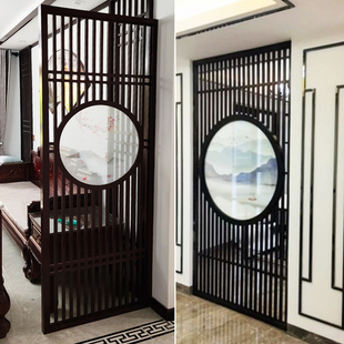 实木烤漆镂空格栅仿古客厅屏风玄关沙画通板格