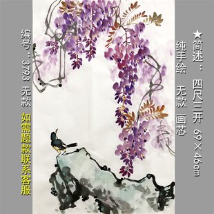 紫藤燕子鸟雀尺9*精品国画鸟玄关无款手绘