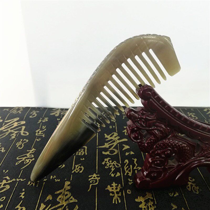 宽齿牛角梳卷发女防脱天然西藏牦牛角经络按摩梳粗齿免费刻字刻图