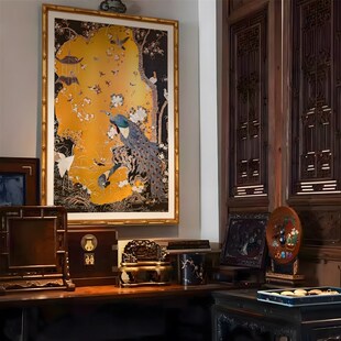 神鸟齐鸣雀牡丹法式复古客厅挂画中古风玄关装饰画国风艺术壁画