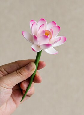 手工莲荷捏枝仿真手工艺茶台书房瓶香插永生