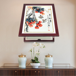 圣蓝诺 实木框饰画国画配电箱画竖推拉电表箱竖款电闸箱画