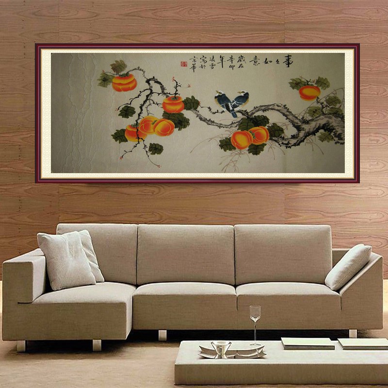 新横事事如意饰画客厅沙发背景墙长条柿子卷轴挂画壁画