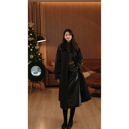 VITALITY COCO法式格调进口三防山羊绒毛领白鹅绒中长大衣2990