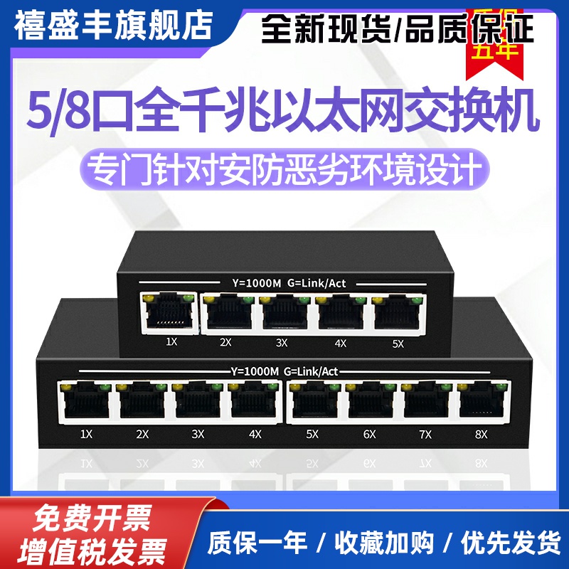 5口8口全千兆以太网络交换机DC12V供电16/24口安防监控交换机VLAN