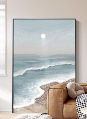 侘寂风客挂画海浪肌幅理画玄关装饰画厅巨油画沙发背景墙落地