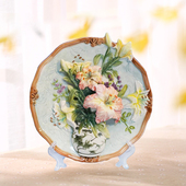 方亚陶瓷寸立体百合装 饰挂盘摆盘欧电视柜博古架家居摆设