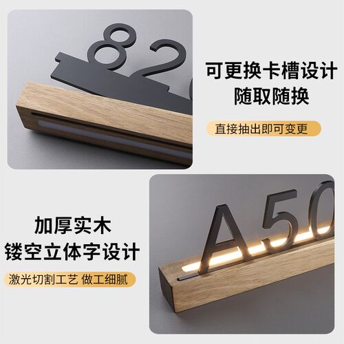 实木发光门牌号酒店民宿宾馆房间号码牌公寓入户数字门号牌包间包
