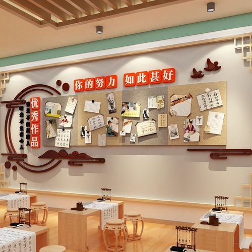 书法作品展示墙毛毡板班级文化古风教室饰环创培训班布置互动