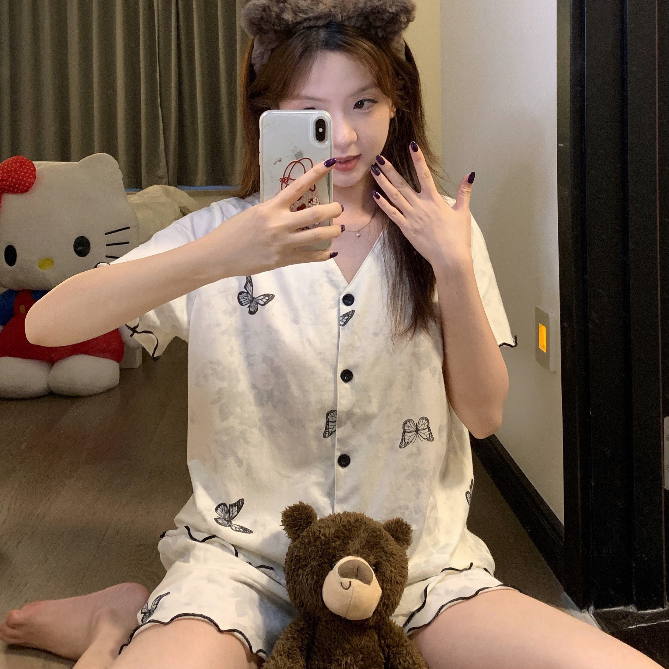 夏季短袖短裤全棉睡衣女款2025新款夏日可外穿覆古纯棉家居服套装