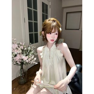 新中式套装女夏季甜辣妹气质宽松无袖旗袍上衣蛋糕半身裙子两件套