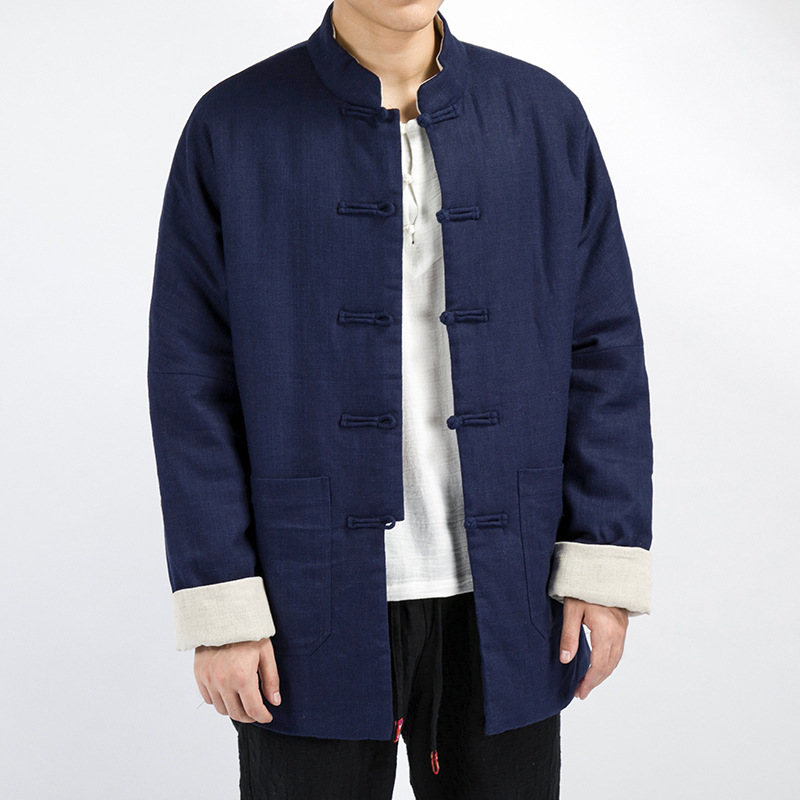 云梦集中国风男装棉麻纯色唐装汉服青年亚麻复古盘扣外套男