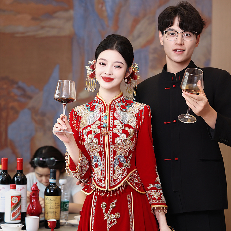 云梦集秀2025年新款新娘礼服高端嫁衣结婚中式敬酒服龙凤褂丝绒款