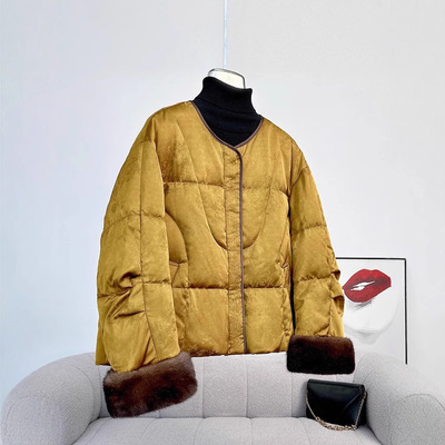 云梦集水貂毛皮草2025冬新款中式国风白鹅羽绒服年轻显瘦小个子短